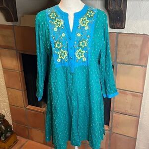 April Cornell Floral Embroidered Boho Tunic, M!